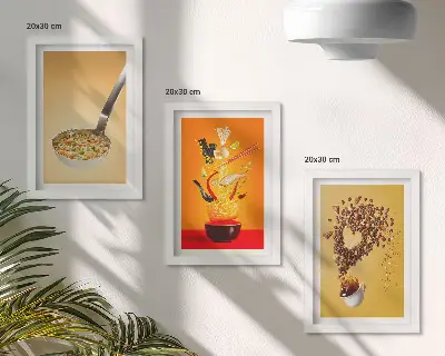 Bilderset mit Rahmen mit Küchen- und Getränkemotiven
