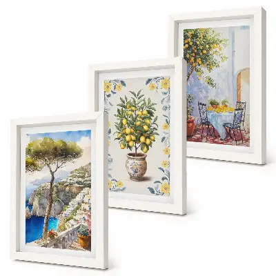 Fototapete italienisches Gemälde mit Meerblick und Zitronenbäumen