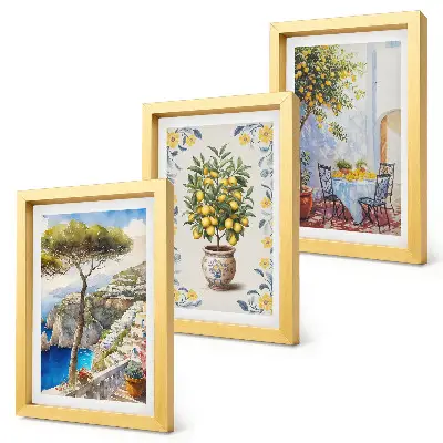 Fototapete italienisches Gemälde mit Meerblick und Zitronenbäumen