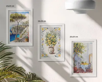 Fototapete italienisches Gemälde mit Meerblick und Zitronenbäumen