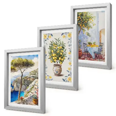 Fototapete italienisches Gemälde mit Meerblick und Zitronenbäumen