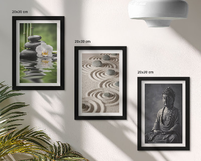 Bilderset mit rahmen Entspannender Blick auf Buddha, Steine ​​am Strand und Bambus