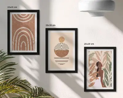 Fotowand mit stilvollen Mustern aus Pflanzenmotiven und geometrischen Formen