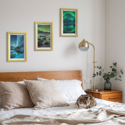 Bilderwand Winterlandschaft mit Nordlichtern und Bergen