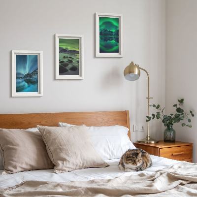 Bilderwand Winterlandschaft mit Nordlichtern und Bergen