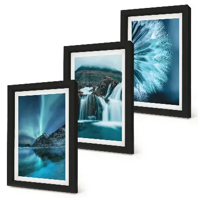 Bilderwand mit Winterlandschaften, Wasserfällen und Nordlichtern