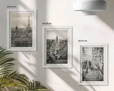 Fotowand mit Stadtansichten von Paris und New York sowie einer charmanten Treppe