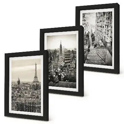 Fotowand mit Stadtansichten von Paris und New York sowie einer charmanten Treppe
