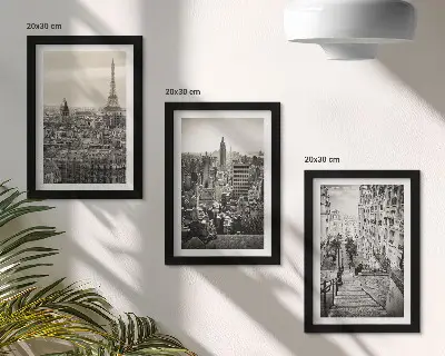 Fotowand mit Stadtansichten von Paris und New York sowie einer charmanten Treppe