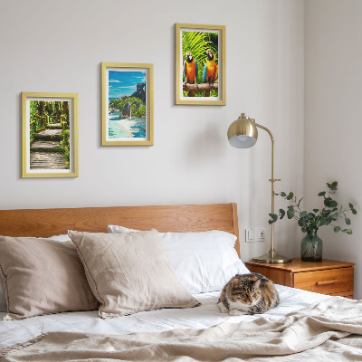 Bilderwand Tropischer Wald mit Wasserfall und bunten Papageien