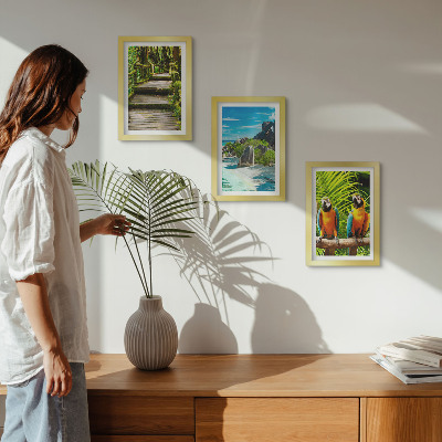 Bilderwand Tropischer Wald mit Wasserfall und bunten Papageien
