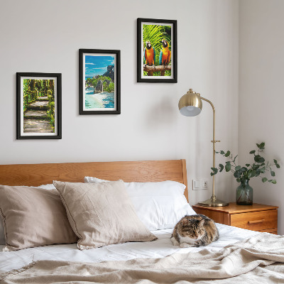 Bilderwand Tropischer Wald mit Wasserfall und bunten Papageien