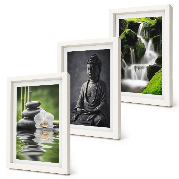 Bilderset mit rahmen Entspannende Zen-Gemälde mit Wasser, Steinen und Buddha