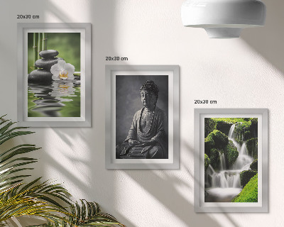Bilderset mit rahmen Entspannende Zen-Gemälde mit Wasser, Steinen und Buddha