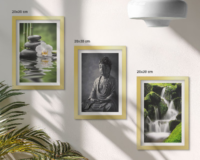 Bilderset mit rahmen Entspannende Zen-Gemälde mit Wasser, Steinen und Buddha