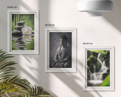 Bilderset mit rahmen Entspannende Zen-Gemälde mit Wasser, Steinen und Buddha