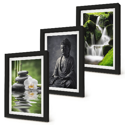 Bilderset mit rahmen Entspannende Zen-Gemälde mit Wasser, Steinen und Buddha