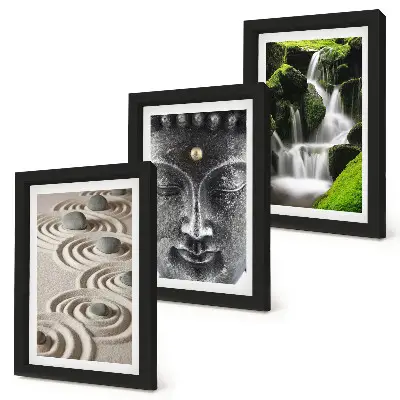 Fotowand mit einer ruhigen Naturkulisse aus Steinen, einem Wasserfall und Buddha