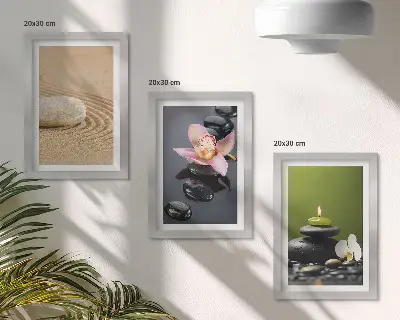 Bilderset mit Rahmen entspannende Steinmotive für eine Atmosphäre von Frieden und Zen