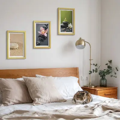 Bilderset mit Rahmen entspannende Steinmotive für eine Atmosphäre von Frieden und Zen