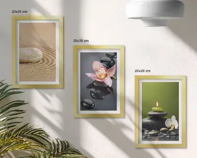 Bilderset mit Rahmen entspannende Steinmotive für eine Atmosphäre von Frieden und Zen