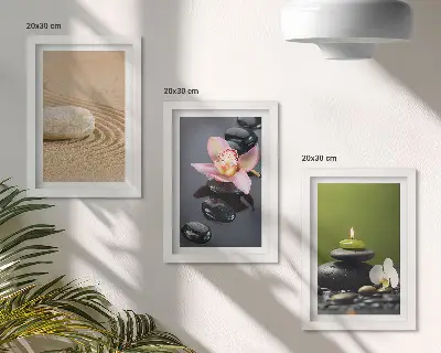 Bilderset mit Rahmen entspannende Steinmotive für eine Atmosphäre von Frieden und Zen