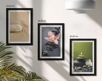 Bilderset mit Rahmen entspannende Steinmotive für eine Atmosphäre von Frieden und Zen