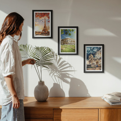 Bilderwand Denkmäler Europas in den warmen Farben der Landschaft