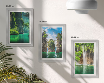 Bilderset mit rahmen Grüne Landschaften mit Wasserfällen und Felsen
