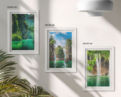 Bilderset mit rahmen Grüne Landschaften mit Wasserfällen und Felsen