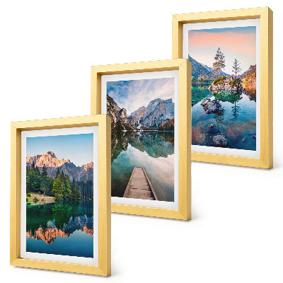 Bilderset mit rahmen Bergseen mit Spiegelungen im Wasser und Wald