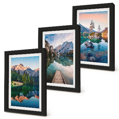 Bilderset mit rahmen Bergseen mit Spiegelungen im Wasser und Wald