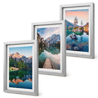 Bilderset mit rahmen Bergseen mit Spiegelungen im Wasser und Wald