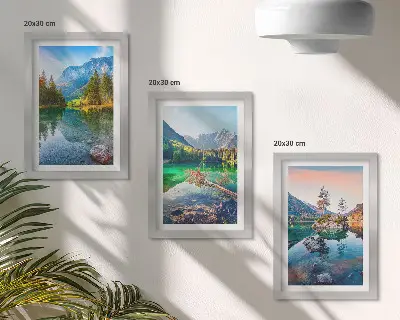 Bilderwand mit Bergseen und umgebender Naturlandschaft