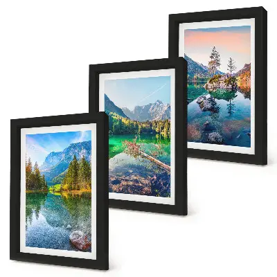 Bilderwand mit Bergseen und umgebender Naturlandschaft