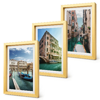 Bilderset mit rahmen Ansichten von Venedig mit Kanälen und städtischer Architektur