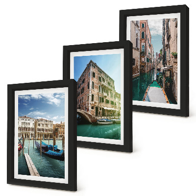 Bilderset mit rahmen Ansichten von Venedig mit Kanälen und städtischer Architektur