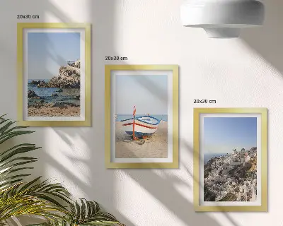 Fotowand Meerblick mit Boot und weißen Häusern in Griechenland