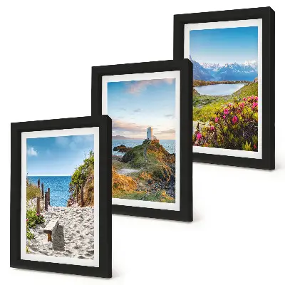 Bilderwand mit Motiv von Leuchtturm, Strand, Bergen und Blumen