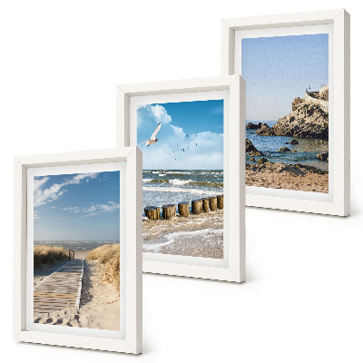 Bilderset mit rahmen Strand mit Holzsteg, Meer und Küstenklippen
