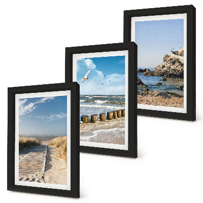 Bilderset mit rahmen Strand mit Holzsteg, Meer und Küstenklippen