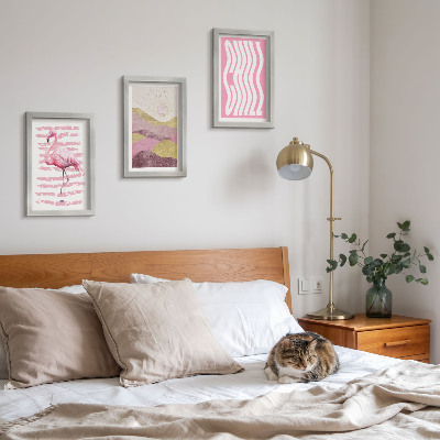Bilderset mit rahmen Rosa Flamingos, pastellfarbene Berglandschaft, kühle Schrift