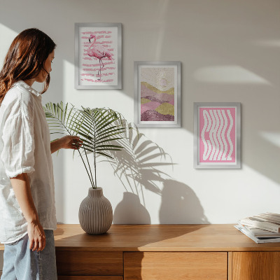 Bilderset mit rahmen Rosa Flamingos, pastellfarbene Berglandschaft, kühle Schrift