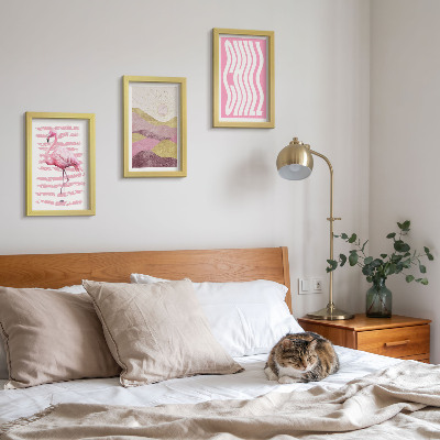Bilderset mit rahmen Rosa Flamingos, pastellfarbene Berglandschaft, kühle Schrift