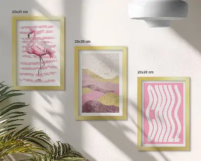 Bilderset mit Rahmen rosa Flamingos mit pastellfarbener Berglandschaft und kühler Schrift