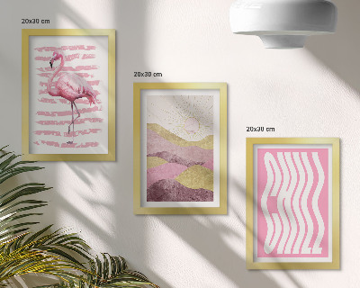 Bilderset mit rahmen Rosa Flamingos, pastellfarbene Berglandschaft, kühle Schrift