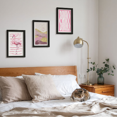 Bilderset mit rahmen Rosa Flamingos, pastellfarbene Berglandschaft, kühle Schrift