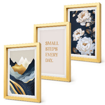 Bilderwand Abstrakte Berge, Blumen und inspirierende Schriftzüge