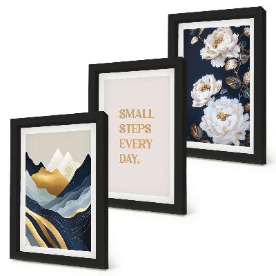 Bilderwand Abstrakte Berge, Blumen und inspirierende Schriftzüge