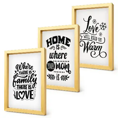 Bilderset mit Rahmen Familie, Liebe, Zuhause und Wärme in einfachen Slogans
